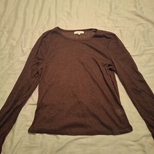 Women's Brown Ribbed Long Sleeve Casual Top